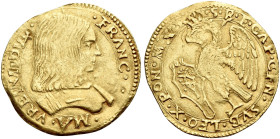 § Urbino. Francesco Maria I della Rovere, 1508-1516 e 1521-1530

Ducato, AV 3,47 g. FRLNC – ML VRBINI DVX Busto corazzato a d., con lunga capigliatu...