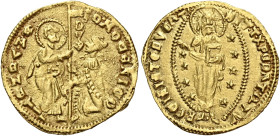 Venezia. Giovanni Mocenigo, 1478-1485 

Ducato, AV 3,45 g. IO MOCENIGO – S M VENETI S. Marco nimbato, stante a s., porge il vessillo al doge genufle...