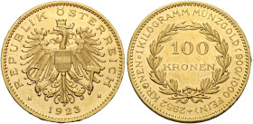 Austria. Repubblica, dal 1918 

Da 100 corone 1923 Vienna, AV. Friedberg 518.
Migliore di Spl

In slab NGC Prooflike Details - Cleaned, certifica...