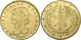 Colombia. Repubblica, dal 1819 

Da 8 escudos 1835 Bogotà. Friedberg 67.
q.Spl