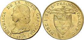 Colombia. Repubblica de Nueva Granada, 1831-1858.

Da 16 pesos 1839 Popayan. Friedberg 75.
Graffietti nei campi, altrimenti q.Spl