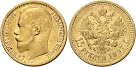 Russia. Nicola II, 1894-1917 

Da 15 rubli 1897 San Pietroburgo. Friedberg 177.
Buon BB