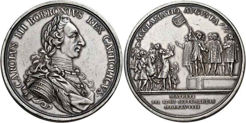 Spagna. Carlo III, 1759-1788 

Medaglia 1759, AR 88,55 g. Ø 55 mm. Opus: T. F....