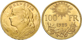 Svizzera. Confederazione, 1848- 

Da 100 franchi 1925 Berna. Friedberg 502.
Molto rara. Fdc

In slab NGC MS 64, certificato n. 8358338-004.