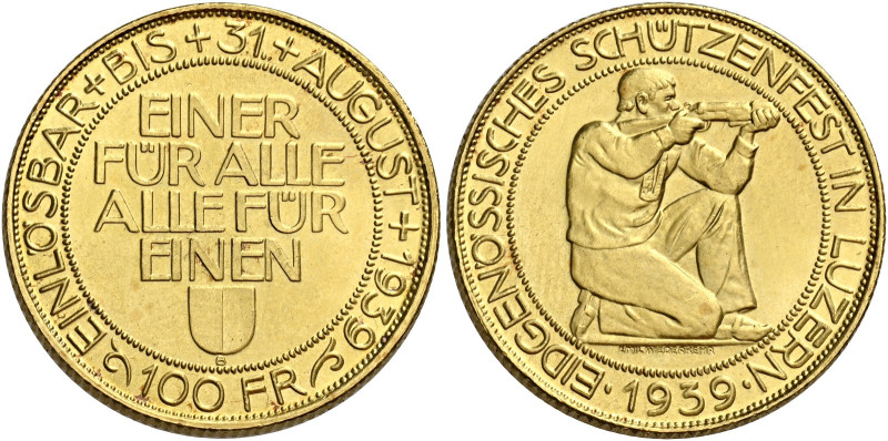 Svizzera. Confederazione, 1848- 

Da 100 franchi 1939 Berna. Tiri Federali Luc...