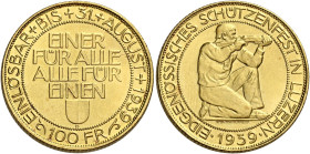 Svizzera. Confederazione, 1848- 

Da 100 franchi 1939 Berna. Tiri Federali Lucerna. Friedberg 506.
Rara. q.Fdc