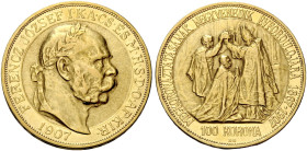 Ungheria. Francesco Giuseppe, 1848-1916 

Da 100 corone 1907 Kremnitz. 40° anniversario dell’incoronazione in Buda. Friedberg 256.
Buon BB

In sl...