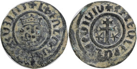 CILICIAN ARMENIA.Levon I.(1198-1219).Tank. Obv : Crowned lion’s head facing slightly to right. Rev : Patriarchal cross flanked by stars. AC 303. Bronz...