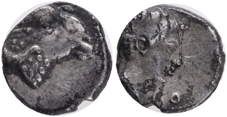 CARIA, Kasolaba AR Hemiobol. Circa 420-400 BC. Head of ram left / Youthful male ...