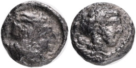CILICIA, Nagidos AR Obol ca 400-380 BC, Obv: Head of Aphrodite right, N in left field., Rev: Head of Dionysos right, SNG Paris 15 var. Silver Weight 0...
