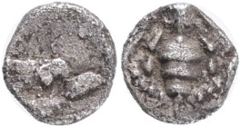 Ionia, Ephesos, c. 500-420 BC. AR Tetartemorion (7mm, 0.19g, 2h). Bee with slightly curved wings. R/ EΦ, Head of eagle r. within incuse square. Karwie...