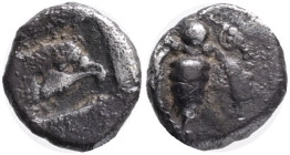 Ionia, Ephesos, c. 500-420 BC. AR Tetartemorion (7mm, 0.19g, 2h). Bee with slightly curved wings. R/ EΦ, Head of eagle r. within incuse square. Karwie...