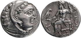 KINGS of MACEDON. Alexander III. The Great.(336-323 BC).Drachm.Kolophon mint. Obv: Head of Herakles right, wearing lion skin.Rev: AΛΕΞΑΝΔΡΟΥ, Zeus sea...