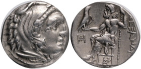 KINGS of MACEDON. Alexander III. The Great.(336-323 BC).Drachm.Teos mint.Obv: Head of Herakles right, wearing lion skin.Rev: AΛΕΞΑΝΔΡΟΥ, Zeus seated l...