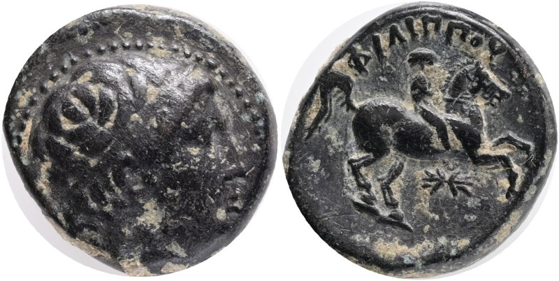KINGS OF MACEDON. Philip II. (359-336 BC). AE Uncertain mint in Macedon. Obv: He...