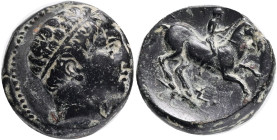 KINGS OF MACEDON. Philip II. (359-336 BC). AE Uncertain mint in Macedon. Obv: Head of Apollo wearing taenia right Rev: ΦΙΛΙΠΠΟΥ. Philip on horseback p...
