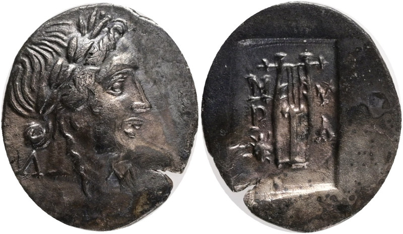 LYCIAN LEAGUE. Masikytes. (40-35 BC). AR. Hemidrachm. Myra mint..Obv: Laureate h...