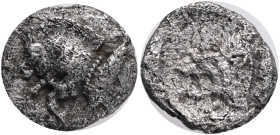 Mysia, Kyzikos, Obol 450-400 BC Obverse: forepart of boar left, tunny to right Reverse: head of lion left, retrograde K aboveDiameter Silver, weight 0...