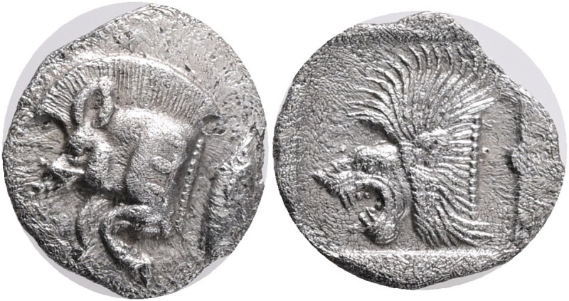 MYSIA. Kyzikos. (Circa 450-400 BC).AR Obol .Obv: Forepart of boar left, with E (...