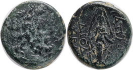 Phrygia, Apameia AE ca 88-40 BC, Diodo- and …krate..., magistrates.Obv: Obv: Laureate head of Zeus right.Rev: AΠΑΜΕ / ΔΙΟΔΟ / ...KPATE…, Cult statue o...