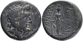 PHRYGIA. Apameia. (Circa 100-50 BC). Menod-, magistrate.Obv.:Laureate head of Zeus right.Rev.: APAME / ΜΗΝΟΔΟ / ENEM Laureate head of Zeus right.Cult ...