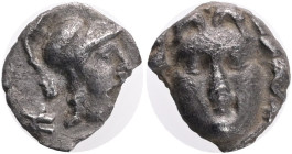 Pisidia, Selge AR Obol, 3rd Century BC.Obv: Facing head of Gorgoneion,Rev: Helmeted head of Athena right, astragal (?) behind.Ref: SNG Paris 1928. AR ...