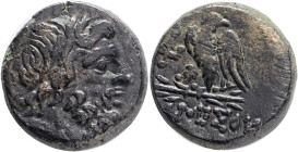 PONTOS..Amisos.Mithradates VI.(Circa 85-65 BC).Civic Issue.Ae.Obv : Laureate head of Zeus right.Rev : AMIΣOY.Eagle standing left on thunderbolt, wings...
