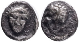 SATRAPS OF CARIA. Hekatomnos, 395-377 BC. Tetartemorion Mylasa circa 390-380 BC. Head of roaring lion left protruding tongue. Rev. Head of Apollo faci...