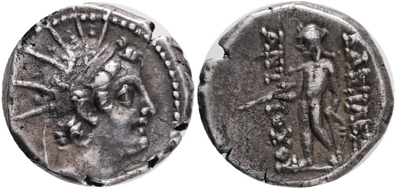 SELEUKID KINGS of SYRIA. Antiochos VI Dionysos. 144-142 BC. AR Hemidrachm Apamea...