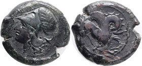 SICILY. Syracuse. Æ Litra. Dionysios I. (405-367 BC).Obv.:(ΣYPA) Head of Athena to left, wearing Corinthian helmet. Rev.: Hippocamp to left. Ref.:SNG ...