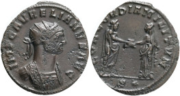 Aurelian AD 270-275,AE Antoninianus,Obv: IMP C AVRELIANVS AVG, radiate and cuirassed bust to right,Rev: CONCORDIA MILITVM, emperor standing to right, ...