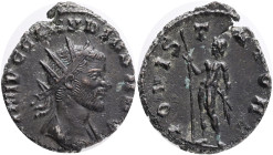 Claudius II Gothicus Billon Antoninianus. Rome, AD 268-269. IMP C CLAVDIVS AVG, radiate and draped bust to right, wearing paludamentum / IOVI STATORI,...