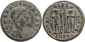 Constans, 337 - 350 AD,AE Follis, Thessalonica Mint,Obv.: CONSTANS NOB CAES, Diademed, draped and cuirassed bust of Constans right.Rev.: GLORIA EXERCI...