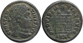 CONSTANTINE I. 307-337 AD. AE . Nicomedia mint,Obv.: CONSTANTINVS AVG, laureate head right. Rev.: PROVIDENTIA AVGG, camp gate with two turrets, star a...