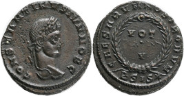 CONSTANTINE I. 307-337 AD. Æ Follis (19mm, 3.83 g, 7h). Lugdunum (Lyon) mint, 1st officina. Struck AD 315-316. Laureate and cuirassed bust right / Sol...