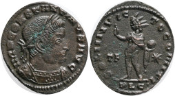 CONSTANTINE I. 307-337 AD. AE Follis (320/321) mint Lugdunum "PLC*" Obv: IMP CONSTANTINVS AVG. Laureate and cuirassed bust right. Rev: SOLI INVICTO CO...