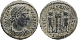CONSTANTINE I. 307-337 AD. Æ Follis,Antioch mint.Obv.: CONSTANTI NVS MAX AVG, laureate (with rosettes), draped and cuirassed bust right. Rev.: GLORIA ...