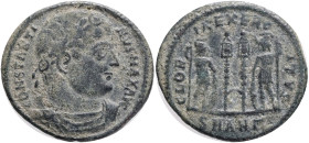 CONSTANTINE I. 307-337 AD. Æ Follis,Antioch mint.Obv.: CONSTANTI NVS MAX AVG, laureate (with rosettes), draped and cuirassed bust right. Rev.: GLORIA ...