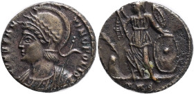 CONSTANTINE I. 307-337 AD. AE3 Treveri (Trier), 332-333 AD. Obv. CONSTANTINOPOLIS, laureate and helmeted bust of Constantinopolis left. Rev. Victory s...