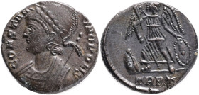 CONSTANTINE I. 307-337 AD., AD 332-333. Æ Follis Treveri (Trier) mint, 1st officina. Laureate, helmeted, bust of Constantinopolis left, wearing imperi...