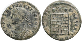 Constantine II, as Caesar, Æ Nummus. Cyzicus,AD 337-340. Obv.:CONSTANTINVS IVN NOB C, laureate bust left, wearing imperial mantle. Rev.: PROVIDENTIAE ...