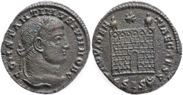 Constantinus II.-337-340 Follis mint Siscia ESIS, 5 Officina 326/327 Av.: CONSTANTINVS IVN NOB C, Portrait n.r. Rv.: PROVIDENTIAE CAESS / .ESIS. Camp ...