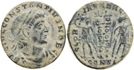 Constantius II as Caesar (324-337). AE, Follis. Constantinople.Obv: FL IVL CONSTANTIVS NOB C. Bust of Constantius, laureate, draped and cuirassed.Rev:...