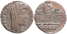 Divus Constantine I. Died AD 337. Æ Follis. Antioch mint, 3rd officina. Struck under Constantius II and Constans,Obv.: Veiled head right. Rev.: Consta...