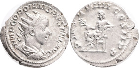 GORDIAN III. 238-244 AD. AR Antoninianus . Rome.Obv.: IMP GORDIANVS PIVS FEL AVG radiate, draped and cuirassed bust of Gordian III to right. Rev. PM T...