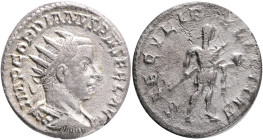 GORDIAN III. 238-244 AD Antoninianus 242-244AD Antiochia Obv.:: IMP GORDIANVS PIVS FEL AVG. Bust with radiant crown, paludament and armor on the right...