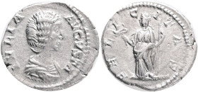 Julia Domna (wife of S. Severus) AR Denarius. Rome, Obv.: IVLIA AVGVSTA, draped bust to right . Rev.: FELICITAS, Felicitas standing to left, holding c...