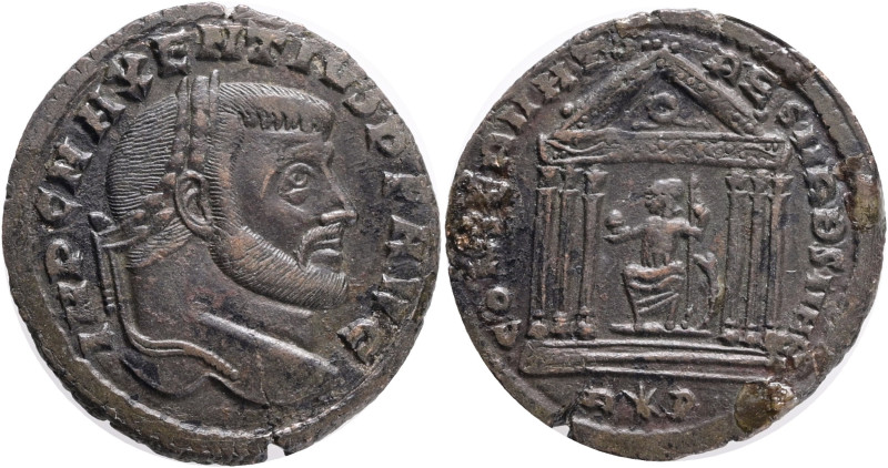 Maxentius, AD 307-312. AE, Follis. Obv: IMP C MAXENTIVS P F AVG. Head of Maxenti...