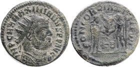 Maximianus Herculius AD 286-305. Cyzicus mint. Follis Æ , Obv.: IMP C M A MAXIMIANVS P F AVG, radiate, draped, and cuirassed bust right. Rev.: CONCORD...