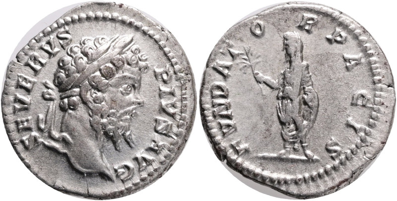 Septimius Severus AR Denarius. Rome,Obv.: SEVERVS PIVS AVG, laureate head to rig...